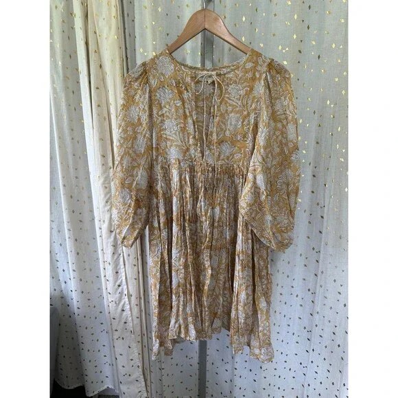 Daughters Of India 100% Cotton Kyra Cumin Paisley Semi Sheer Mini Dress XS - Picture 5 of 10